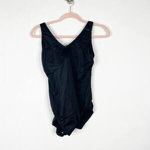 2/$30 Lands' End One Piece Swimsuit V-Neck Ruched Back Solid Black 6 #4664
